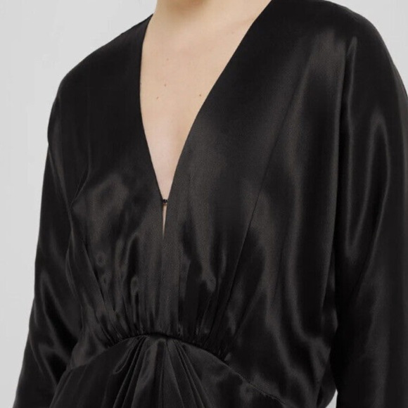 rag & bone Black Silk Satin "Eloise" Gathered Ruched V Front Mini Dress - Picture 10 of 14